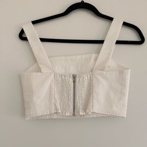 Lavender Brown White Cropped Top with Zipper Detail, XS